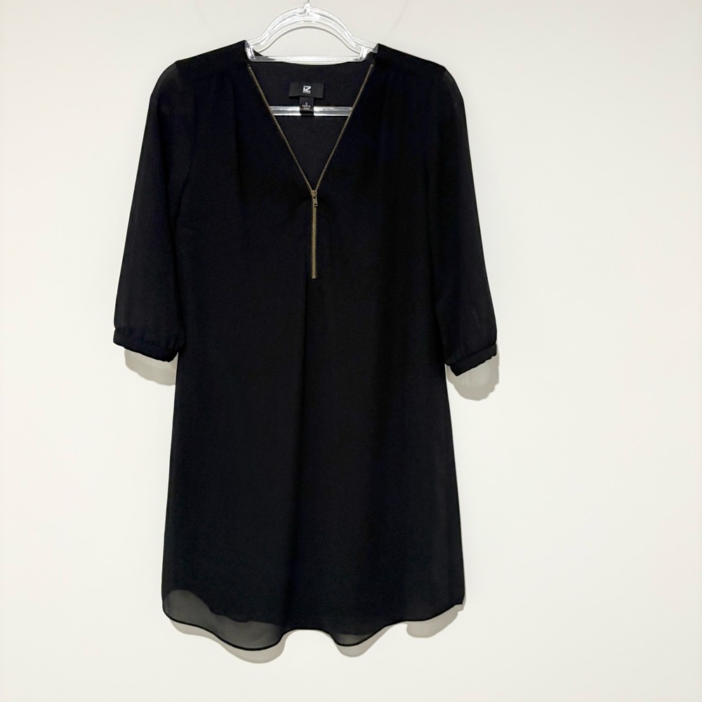 IZ Byer V Neck Zip 3/4 Sleeve Dress black‎ size small